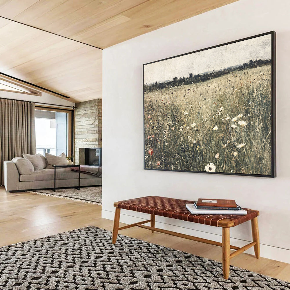 “Wildflower Meadow” - Earthy Tones, Pinks, Whites, Realistic Wildflower Field - Oil Painting HB1764