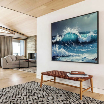 “Crashing Blue Wave” - Vivid blue wave, white foam, Dynamic Seascape Painting On Canvas HB0584