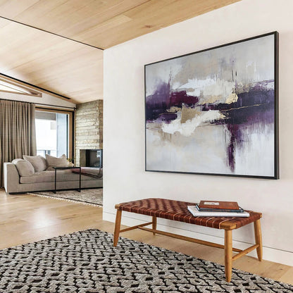 “Elegant Purple Abstract” - Purple, Gold, White, Textured Abstract Shapes Painting On Canvas HB0953