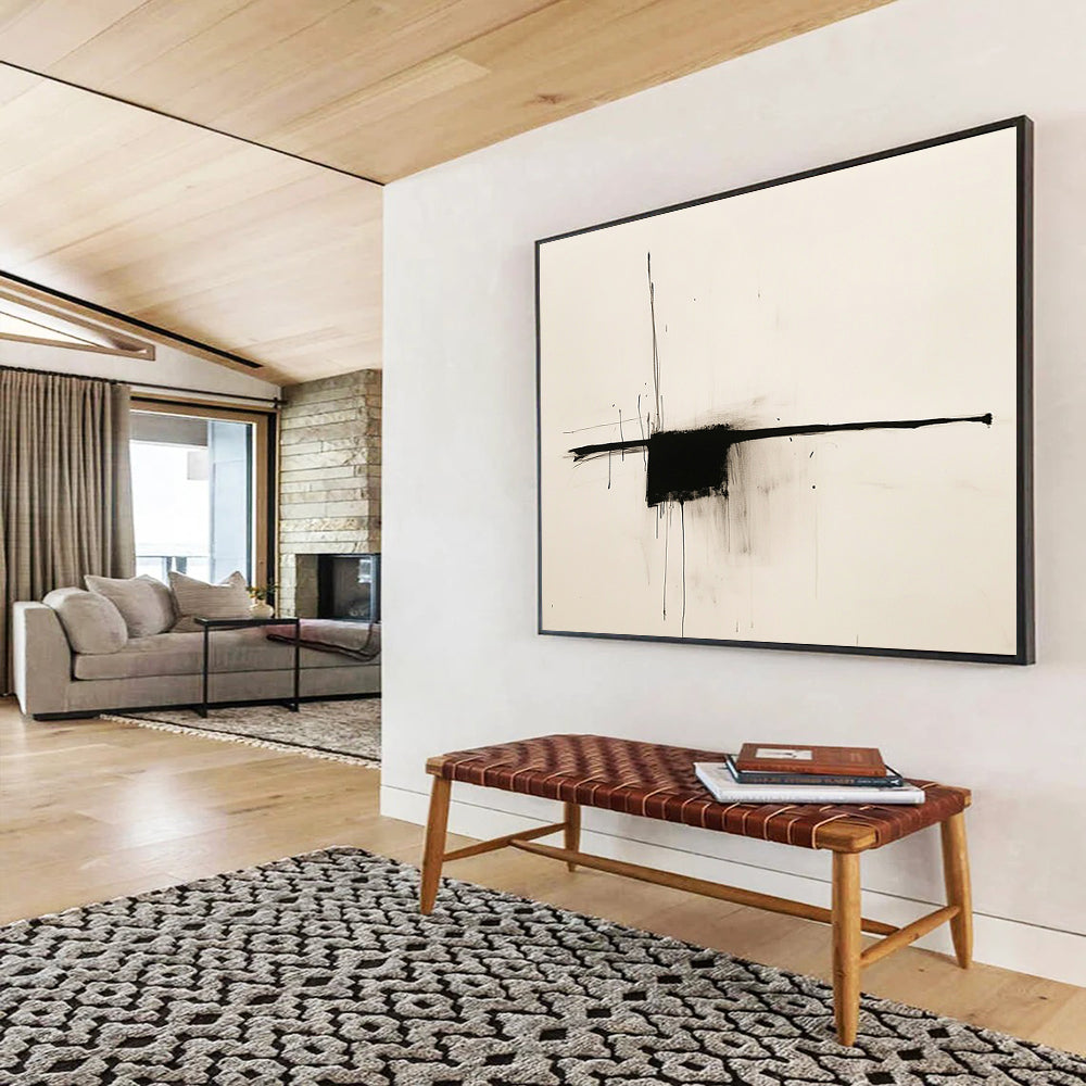 “Expressive Black Ink Drizzles” - Black, White, Minimalist Abstract Marks - Ink Painting HB1664