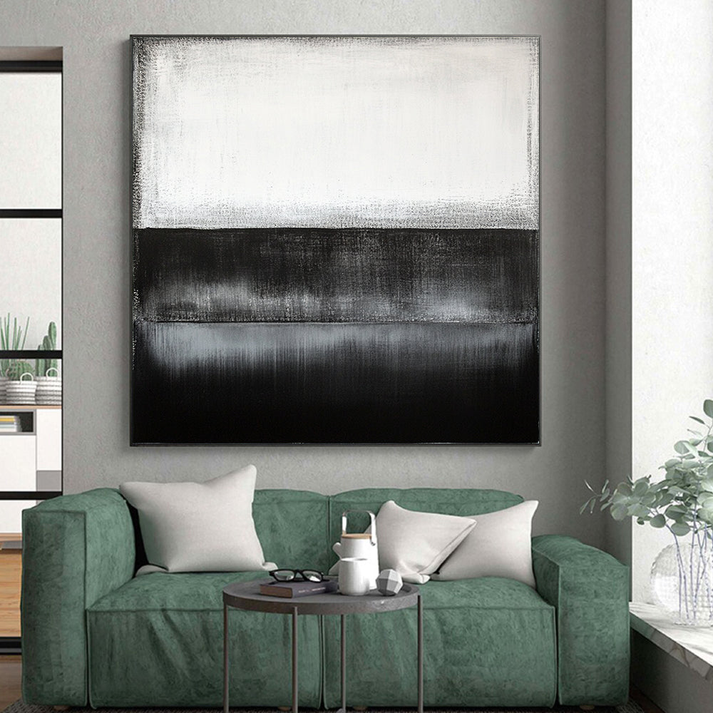 Black, White, Gray, Gradient Layers "Monochrome Horizon" Abstract Color Field Painting On Canvas HB164