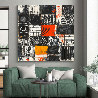 Colorful Geometric Patchwork "Vibrant Mosaic" Painting On Canvas HB298
