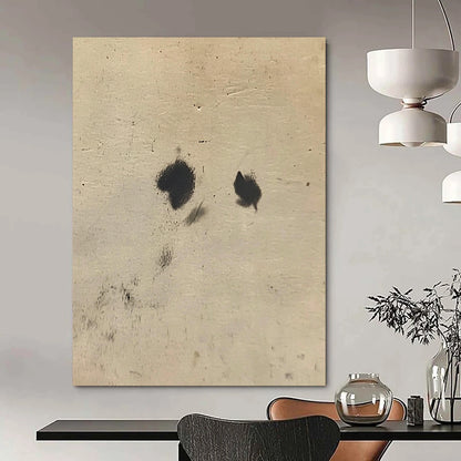 Contemporary abstract art featuring intertwined black spots on white fur against a soft beige background, inspired by Cuno Amiet’s unique style. DLZ1200