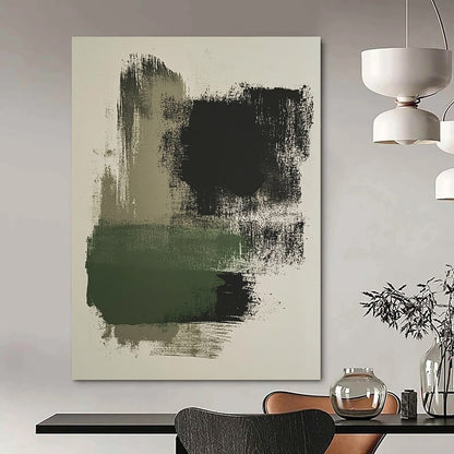 Contemporary brush stroke artwork featuring moss green and black on a beige background, perfect for modern decor enthusiasts. DLZ1454