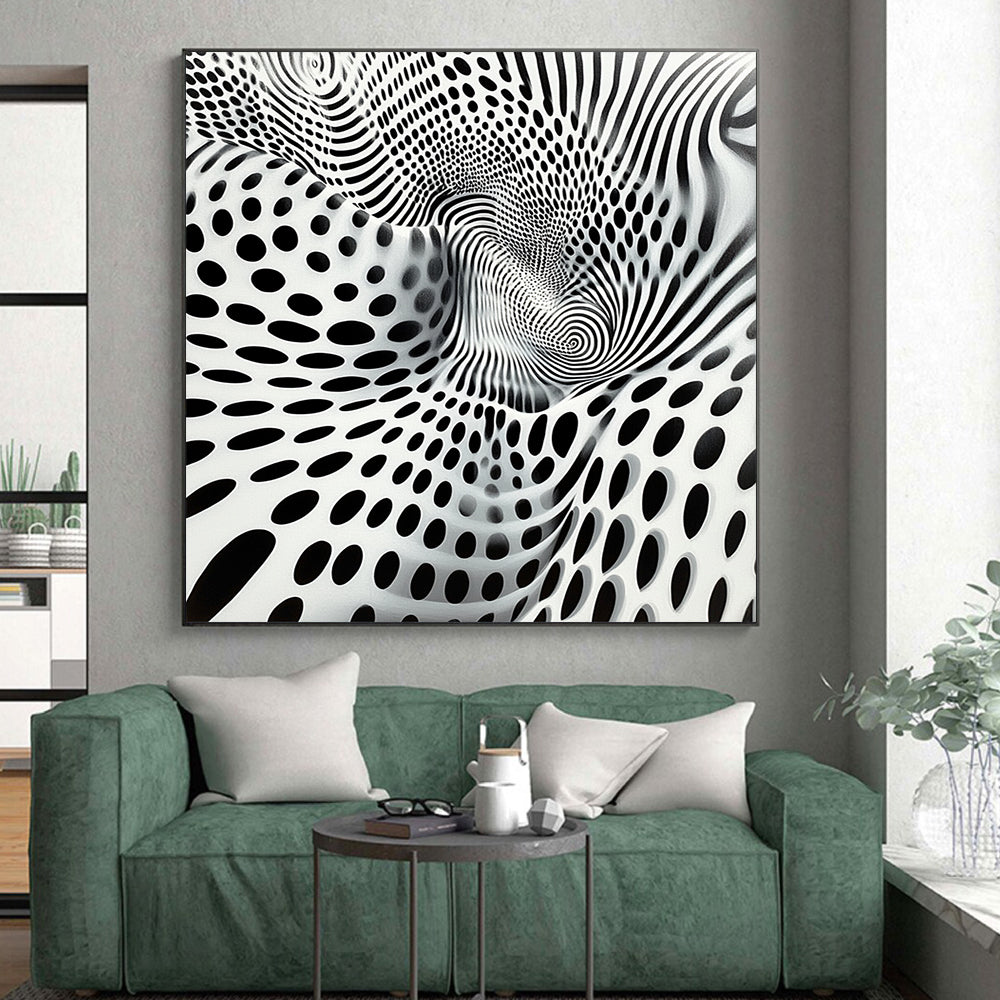Black & White Wavy Dots and Lines - “Optical Illusion Odyssey” Painting On Canvas HB190