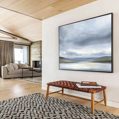“Soft Gray Landscape” - Gray, Beige, Subtle Hills and Calm Water Painting On Canvas HB0920