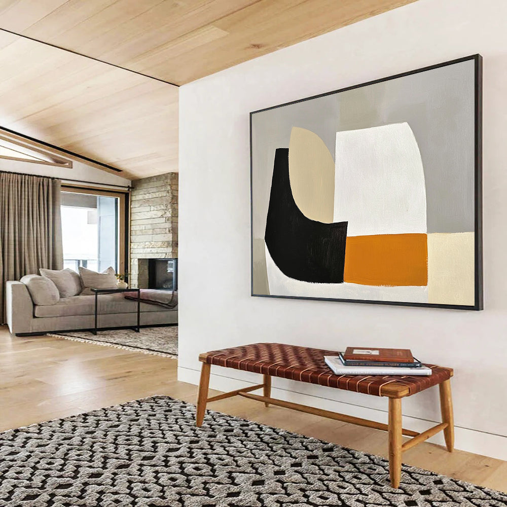 “Neutral Geometric Simplicity” - Gray, Beige, Black, Abstract Shapes - Minimalist Acrylic Painting HB1493