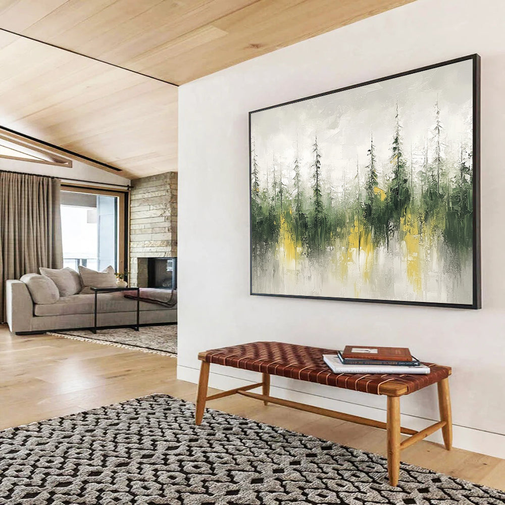 Green and Yellow Abstract Forest Reflection - “Enchanted Forest” Painting On Canvas HB1461