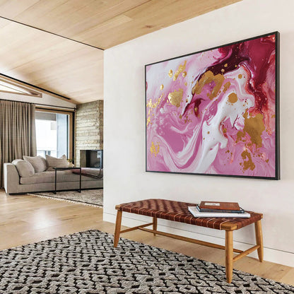“Pink and Gold Swirl” - Pink, White, Gold, Fluid Swirling Patterns - Acrylic Pour Painting HB1728