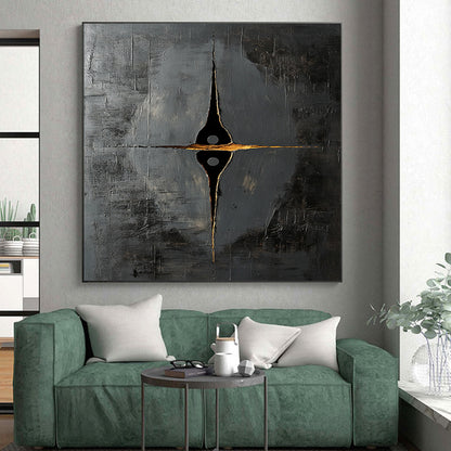 Black, Gray and Gold Geometric Cross "Mystic Compass" Painting On Canvas HB361