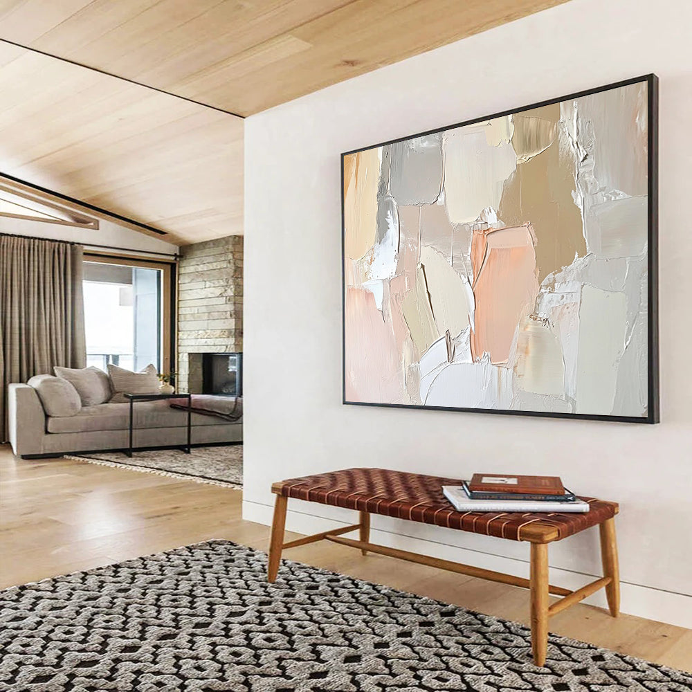 “Pastel Abstract Texture” - Beige, Pink, White, Soft Textured Painting On Canvas HB1013