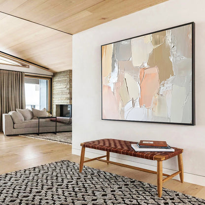 “Pastel Abstract Texture” - Beige, Pink, White, Soft Textured Painting On Canvas HB1013