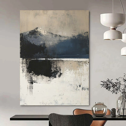 Contemporary hand-painted abstract art showcasing textured layers depicting the land-sea horizon in moody neutral tones for a tranquil ambiance. DLZ1042