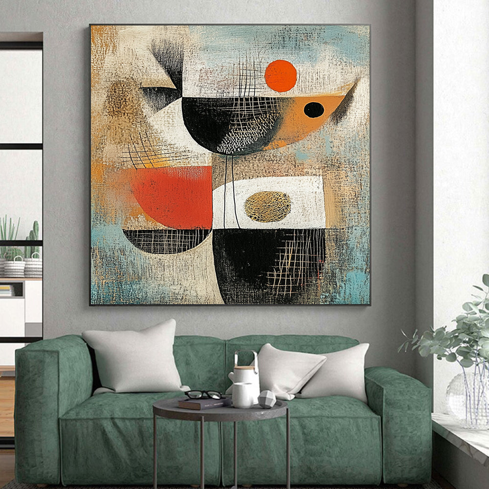 Abstract Geometric Shapes in Earth Tones - “Warm Geometric Tapestry” Painting On Canvas HB209