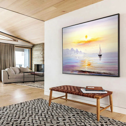 Sunset Sea Sailboat Oil Painting - Large Coastal Living Room Art DLZ181