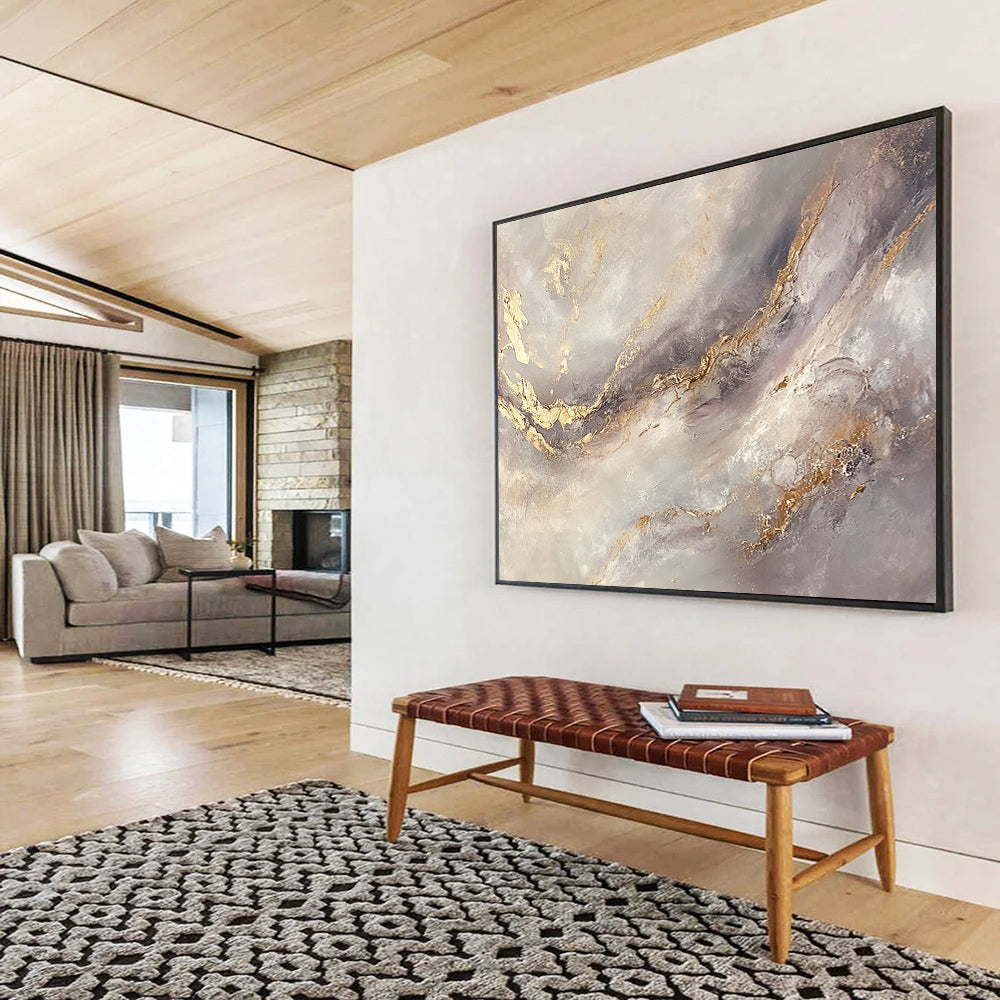 “Gold - Accented Gray Abstract” - Gray, Gold, Abstract Textured Swirls HB1132