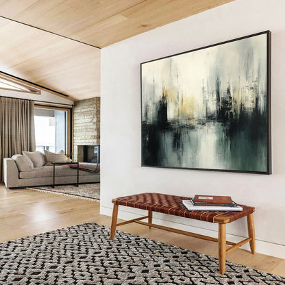 “Misty Urban Silhouette” - Gray, Black, White, Abstract Cityscape - Acrylic Painting HB1479