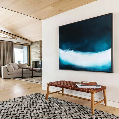 “Dark Blue with Light Blue - White Wave” - Minimalist Abstract Painting On Canvas HB0508