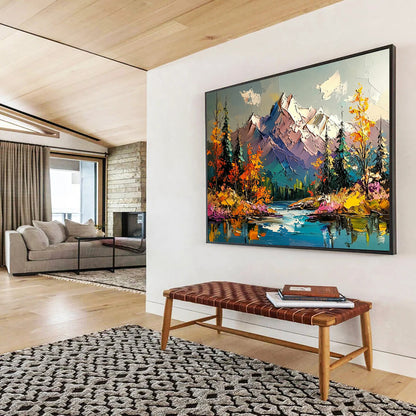 Colorful Mountain Landscape with Lake - Impasto Nature Scene Painting On Canvas HB0456