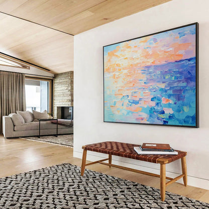 “Pastel Sunset Sea” - Peach, Orange, Blue, Purple, Soft Seaside Dusk Painting On Canvas HB1035