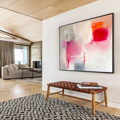 “Blush and Pop” - Pink, Red, Gray, Soft and Bold Strokes - Abstract Expressionist Acrylic Painting HB1537