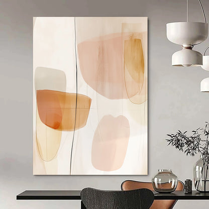 Contemporary hand-painted abstract art featuring peach and neutral tones with simple shapes and subtle watercolor textures for a serene aesthetic. DLZ1689