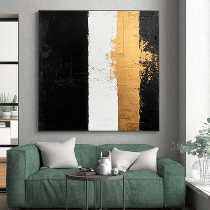 Black, White, Gold, Vertical Stripes "Timeless Contrast" Abstract Painting On Canvas HB038