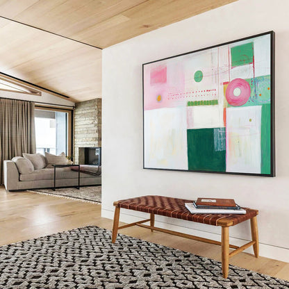 “Pastel Abstract Shapes” - Pink, green, white, Soft Abstract Painting HB0642