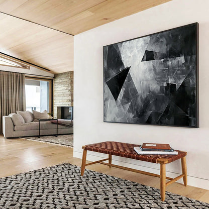 “Black - White Geometric Shapes” - Black, White with Angular Forms - Abstract Acrylic HB1359