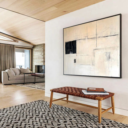 “Minimalist Black - White Abstract” - Black, White with Geometric Lines - Painting On Canvas HB1386