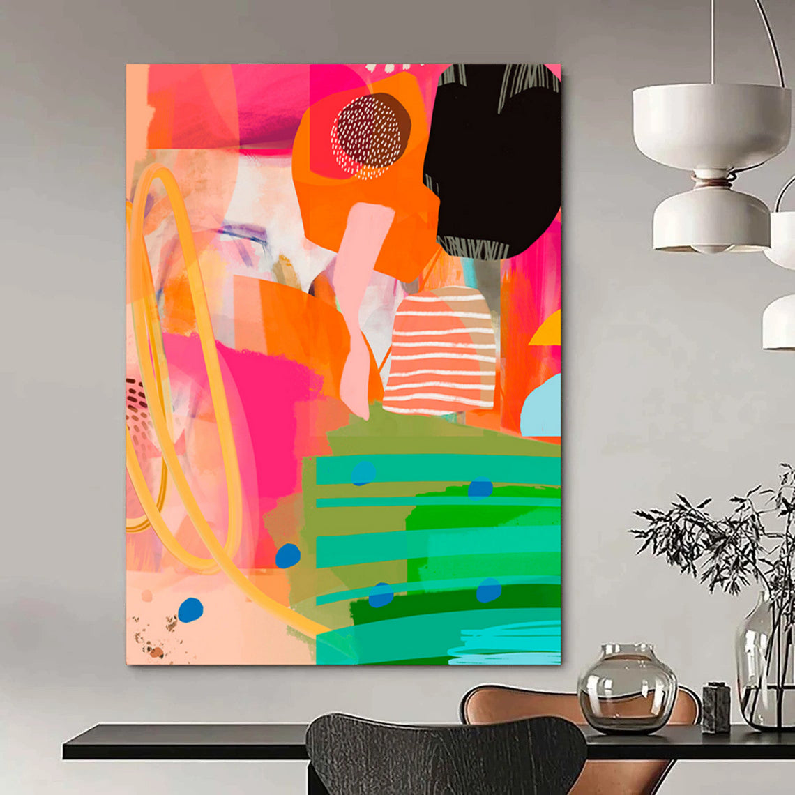 Dynamic & Energetic Hand-Painted Custom Abstract Painting for Bar & Hotel LargeART2010
