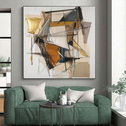 Earth - Toned Geometric Shapes with Gold Accents - “Urban Mosaic Fusion” Painting On Canvas HB201