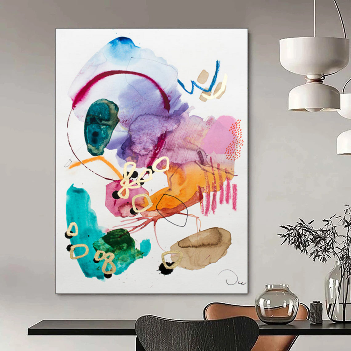 Large-Scale Hand-Painted Abstract Mural for Bedroom & Dining Room LargeART1869