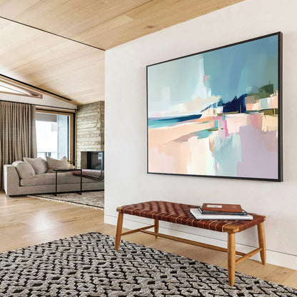“Pastel Coastal Abstract” - Soft Blue, Pink, Beige, Abstract Beach Scene Painting On Canvas HB0980