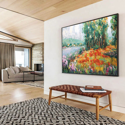 Lakeside Flower Field - Cheerful Living Room or Bedroom Art DLZ228