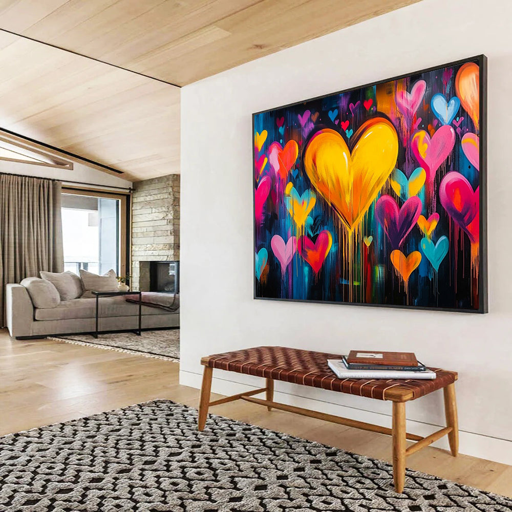 “Dripping Hearts of Love” - Multicolor, Hearts, Dripping Paint Painting On Canvas HB0744
