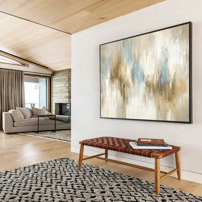 “Soft Neutral Abstract Strokes” - Beige, Gray, Blue, Subtle Abstract Brushstrokes Painting On Canvas HB0967