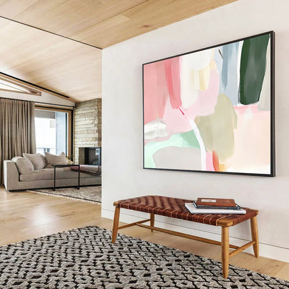 “Soft Pastel Shapes” - Pink, Green, Gray, Abstract Forms - Acrylic Painting HB1484