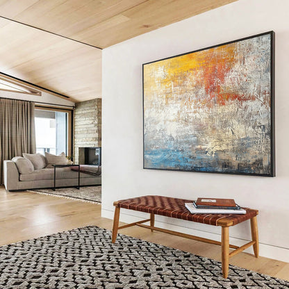 “Sunset Textures” - Yellow, Orange, Red, Blue, Layered Abstract Sunset Painting On Canvas HB1047