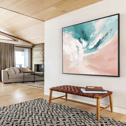 “Soft Blue - Pink Abstract Waves” - Blue, Pink, Abstract Waves Painting On Canvas HB0779