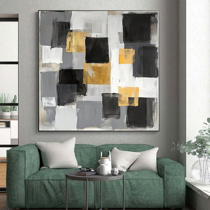 Gray, Black, Gold and White Abstract Blocks "Elegant Blocks" Painting On Canvas HB346