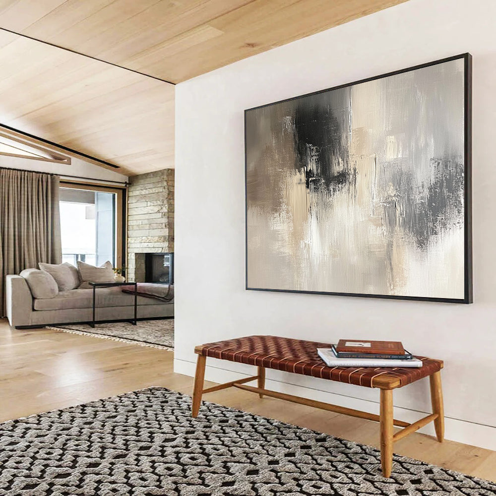 “Neutral Gray Abstract” - Beige, Gray, White, Subtle Abstract Textures Painting On Canvas HB0965