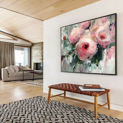 Pink Flowers with Impasto Texture - Expressive Floral Painting On Canvas HB0435