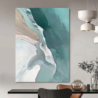 Contemporary abstract art captures an aerial view of Great Sumatra Beach in fluid pastel colors promoting tranquility and minimalist beauty. DLZ0844