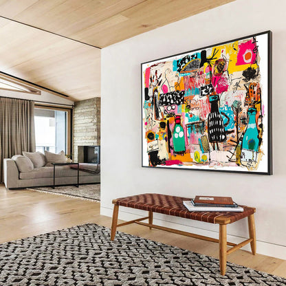 “Colorful Collage Chaos” - Multicolor, Abstract Objects, Collage - like - Mixed Media Painting HB1483