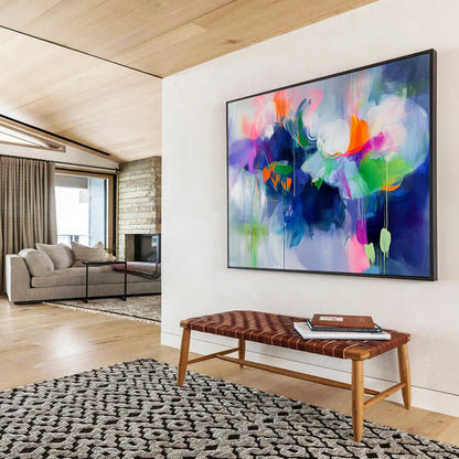 “Vibrant Floral Swirls” - Purple, Pink, Green, Orange, Abstract Flower - like Painting On Canvas HB1060