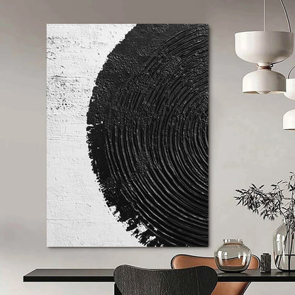 Contemporary abstract painting featuring textured circles and serene ripples, creating a calming visual experience on a pure white backdrop. DLZ1550