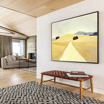 Yellow, Gray, Purple and Green Minimalist Path "Golden Journey" Painting On Canvas HB0672