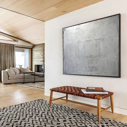 “Minimalist Silver Grid” - Subtle grays, textured grid, Minimalist Textural Painting On Canvas HB0575