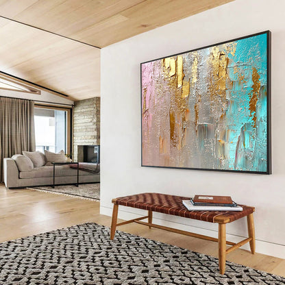 “Pink and Gold Textured Art” - Pink, Gold, Gray, Textured Abstract Painting On Canvas HB0992